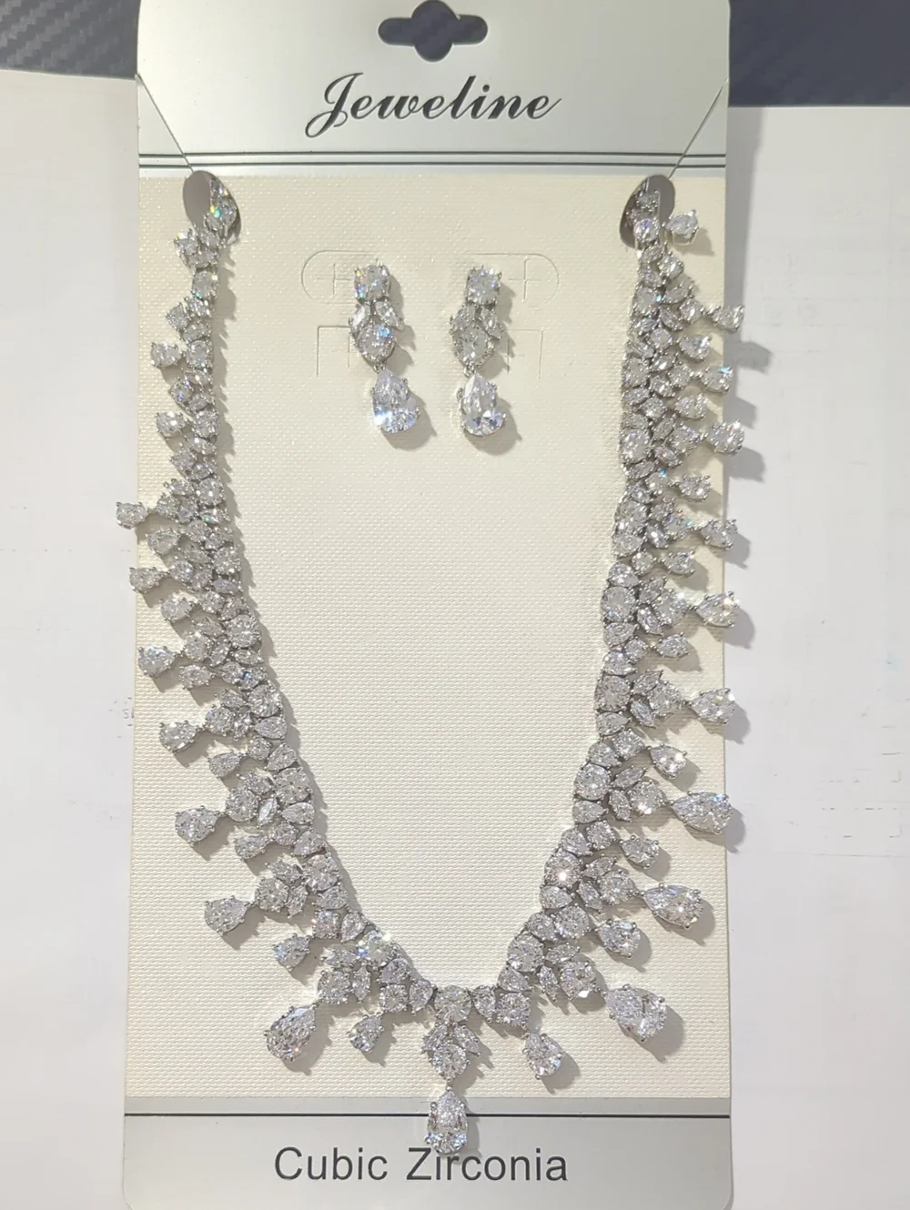 Bridal SilverCubic Zirconia Teardrop Necklace & Earring Set - High Quality Of CZ